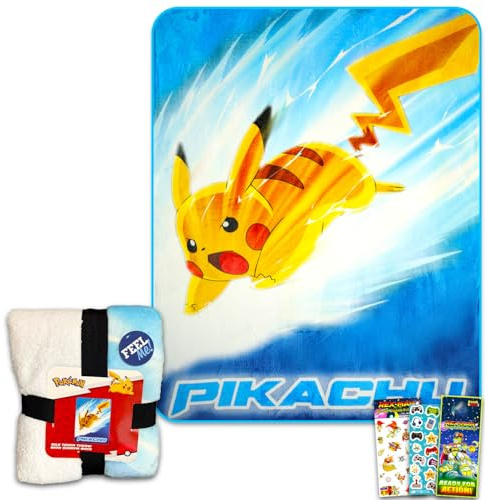 Pokemon Ensemble de couvertures – Pikachu pour enfants et adolescents, autocollants, et plus encore pour garçons et filles | Couverture Pokemon Size 152,4 x 203,2 cm