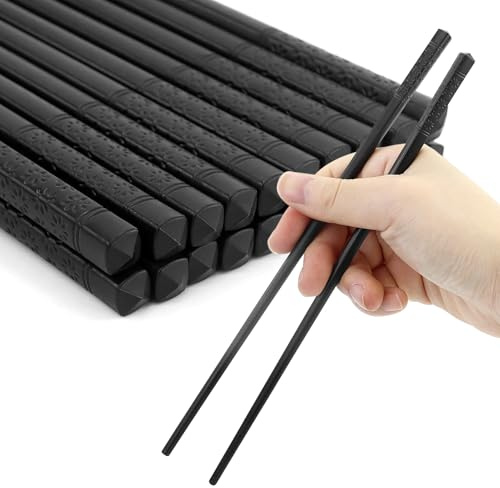 Bacchette in fibra di vetro 10 paia in lega nera antiscivolo riutilizzabili per stoviglie asiatiche