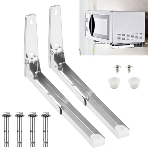 FOROREH 2 Piezas Soporte de pared para Horno microondas de acero inoxidable, soporte microondas pared, soporte pared microondas, carga máxima 50kg, Soporte para colgar microondas pared Retráctil