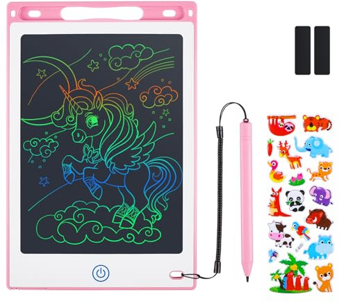 Coozlon LCD Writing Tablet for Kids, 8.5 Inch Erasable LCD Drawing Tablet for Kids with Lock Function Drawing Board for Doodle Drawing and Memo Lists,Free Animal Cartoon Stickers, Cherry Pink
