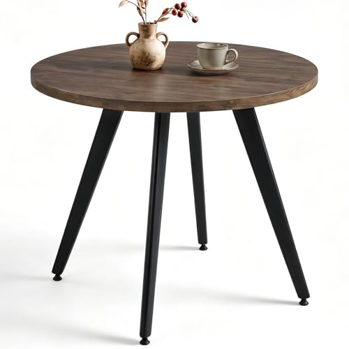 Nizzenithal Runder Esstisch 80 cm Durchmesser, Esstisch Klein, Mid-Century Modern Küchentisch mit Dicker Holzmaserung Tischplatte für Oder Kleinen Raum, Esszimmer, Küche, Rostbraun