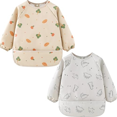 Puasok 2PCS Bavoirs Manches Longues Bébé, Tablier pour Enfants 2 à 3 Ans