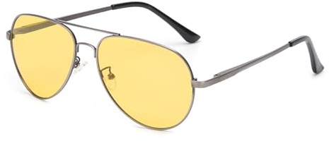 Myiaur Nachtfahrbrille Damen Polarisierte Gelbe Brille mit Blendschutz, Metall-Doppelbrücke Ideal für Nachtfahrten und Regenwetter