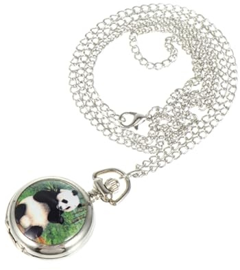 BESPORTBLE Silberne Retro Panda Taschenuhr mit Kette für Kinder mit Römisch Arabischem Zifferblatt und Klassischem Design als Festival Souvenir