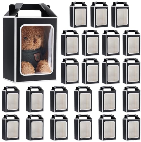 BENECREAT 24 x Geschenktüten Aus Kraftpapier. 25x18x13cm Große Papiertragetaschen Mit Transparentem Fenster Geschenkboxen Für Den Einzelhandel Brautpartys Festivals Und Partys (SCHWARZ)