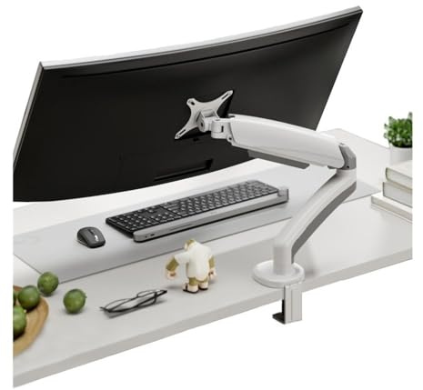 Monitor Stands Brazo de monitor de resorte mecánico ajustable para pantalla de hasta 32 pulgadas, 4,4 a 19,8 lb, soporte de escritorio para monitor único, con base de montaje de pinza/ojal (White)
