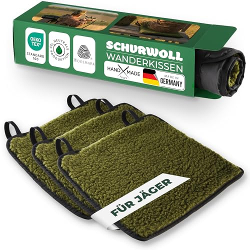 Novaliv 3er Set Ansitzkissen/Jagdkissen Schurwolle 38 x 38 cm, moosgrün, Polyamid-Rückseite wasserabweisend, PU-beschichtet, isolierend gegen Bodenkälte, warm & atmungsaktiv Drückjagd Hochsitz/Kanzel