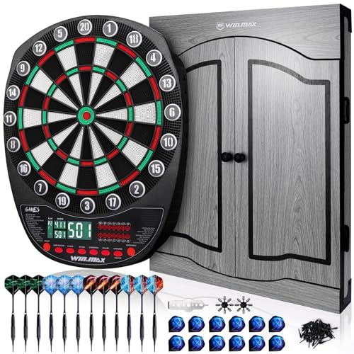WIN.MAX Elektronisk darttavla med mjuk spets darttavla set LED-skärmar 3 språk med dörr silver