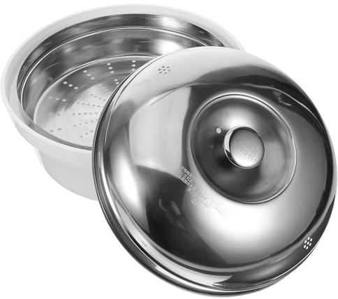EXAOMBLE Vaporiera per Forno a Microonde in Acciaio Inox Coperchio e Maniglie, Mini Pentola Vapore Compatta per Cottura Salutare di Verdure, Riso e Panini, per Cucine Piccole e Uso