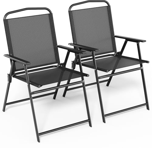 LIFERUN Gartenstühle Klappbar 2er Set, Campingstuhl, Strandstuhl | Bis 150 kg, Klappstühle mit Armlehnen, Gartenmöbel Wetterfest, Klappsessel, Gartensessel, Outdoor, Balkonstuhl Schwarz