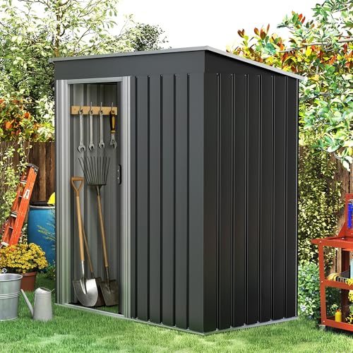 LUXOAK Capanno in metallo 164 × 89 × 181 cm, casetta impermeabile con porta scorrevole, capanno da giardino in acciaio zincato, ideale per giardino, biciclette e attrezzi