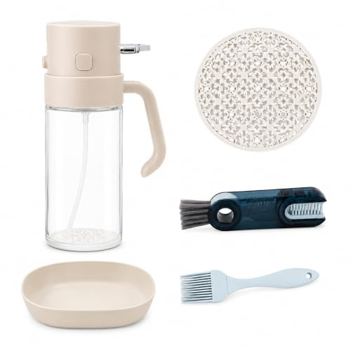 MAVISMOON TU ESTILO, TU REFLEJO Pulverizador aceite spray 2en1, aceitera antigoteo, dosificador y difusor, utensilio de cocina/freidora de aire, dispensador, botella dispensadora, vinagrera (Blanco)