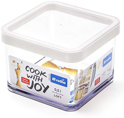 Rotho Loft Vorratsdose 0.5 l, Kunststoff (BPA-frei), transparent / weiss, 0.5 Liter (10 x 10 x 7,2 cm)