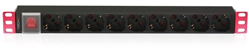 Techly Professional 023325 Multipresa 9 Posti da Rack 19 con Interruttore Spina Italiana 1U Nero/Rosso