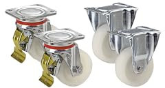 Wicke | Polyamid-Rad | Set-Angebot | 2 Lenkrollen mit Doppelstopp und 2 Bockrollen | mit Kugellager | Rad-Ø x Breite 100 x 35 mm | Tragfähigkeit 350 kg