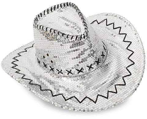 KarnevalsTeufel.de Party Cowboyhut mit Pailletten Cattleman Karneval Saloon Cowboy Discohut Partyhut (Silber)