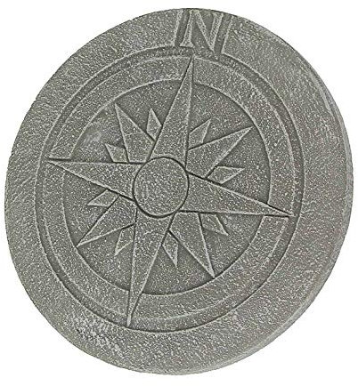 Nautical Compass Rose Design Natural Gray Finish Round Cement Stepping Stone/Wall Hanging 10.25 Inch