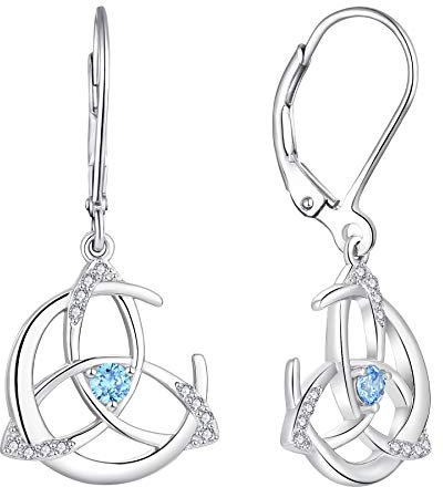 YL Keltische Ohrringe 925er Sterlingsilber März Geburtsstein Aquamarin blauer Mond und keltischer Knoten Ohrhänger für Damen