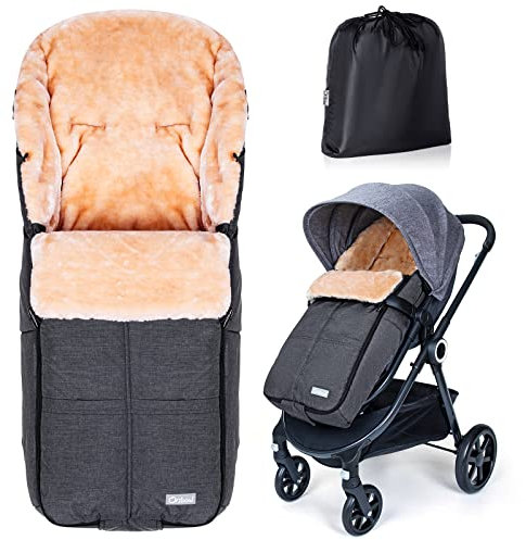 Orzbow Fußsack Buggy, Künstliches Lammfell Fußsack Kinderwagen Baby Winter mit Reißverschluss, Abnehmbar, Universelle & Wasserdicht, Maschinenwaschbar, Dunkelgrau