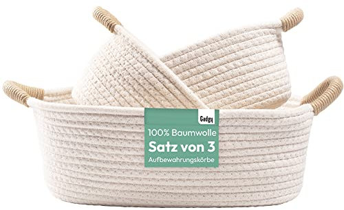Gadgy 3er Set Aufbewahrungskörbe - Geflochtene körbe in Weiß/Creme - Ideal für Bad, Kinderzimmer, Wohnzimmer & Büro