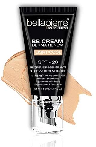 bellapierre BB Cream with SPF 20 - Tinted Sunscreen, Concealer, Matte Foundation, & Moisturizing Face Cream | Lightweight Formula + Pump Top Applicator | Non-Toxic & Paraben Free - 48 ML - Light Cool