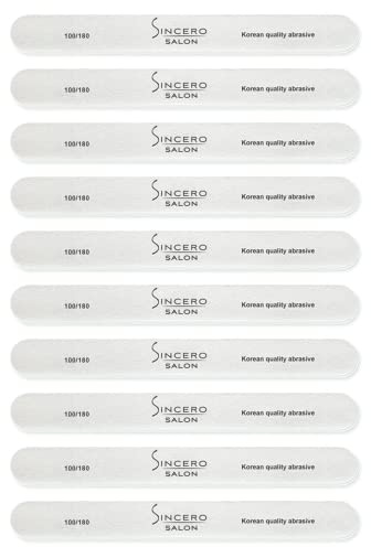 Sincero Salon - Nagelfeile 100/180 - Nagelfeilen Set - Nagelfeilen für Gelnägel - Nagelfeilen Naturnägel - Extrem Lange Haltbarkeit und Ausdauer - Nägel Zubehör - Doppelseitige - 10 Stück