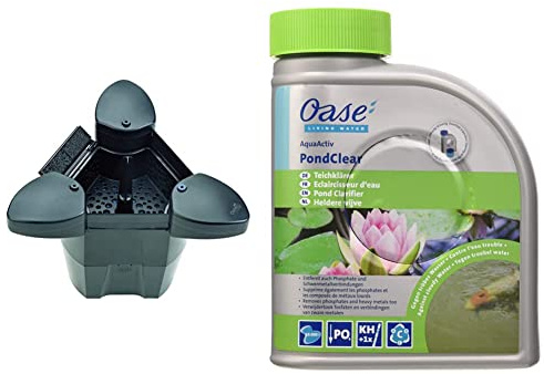 Oase 57384 SwimSkim 25 | Oberflächensauger | Einsatz an Teichen (bis 25 m²), Schwarz & Oase Wasserklärer AquaActiv PondClear, 500 ml
