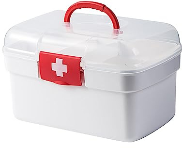 Uposao Boîte À Médicaments en Plastique avec Poignée et Compartiment Amovible Multi-Usage Boîte De Premiers Secours Familiale Boîte De Rangement Boîte À Pharmacie Portable,27x18x16cm