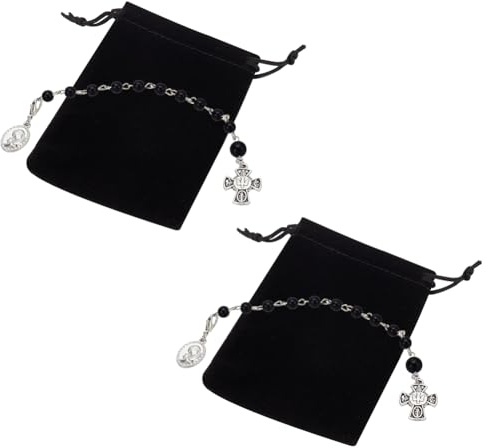 WEBEEDY 2 Stück Katholischer Rosenkranz Mit Kruzifix, Tasche Rosenkranz Perlen Medaille mit Geschenktüte Perlen Tasche Rosenkranz