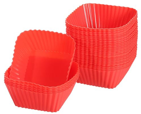 QUARKZMAN 36 Piezas Moldes de Silicona para Magdalenas Moldes de Silicona Cuadrados Antiadherentes para Hornear para Cocinar Huevos Hornear Magdalenas y Hacer Pasteles (Rojo)