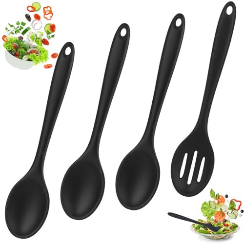 Kayqbonke 4 Pezzi Cucchiaio Silicone Cucina, 20cm Mestoli Cucina Silicone per Mescolare, Senza BPA, Mestolo Cucina Silicone per Cucinare, Cuocere, Mescolare e Servire