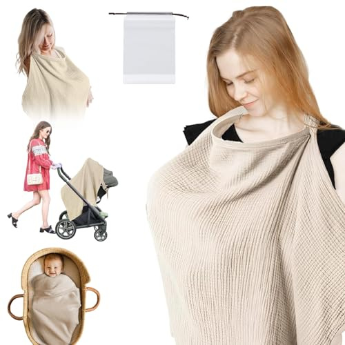 Pañuelo de lactancia para viajes, 76 x 95 cm, para enfermería, bufanda de lactancia para viajes, con una bolsa de almacenamiento para viajes, funda de lactancia, regalos para madre (caqui)