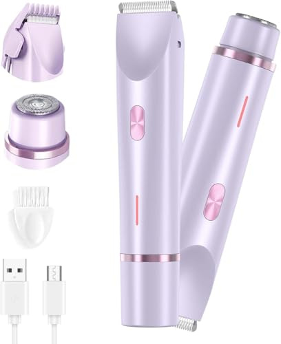 Étanche Rasoir Électrique 2-en-1 Double Tête Tondeuse Femme Intime, Tondeuse Bikini pour Le Visage, Le Haut, Le Menton, Les Aisselles, Les Jambes - Get Smooth Easily Skin (Violet)