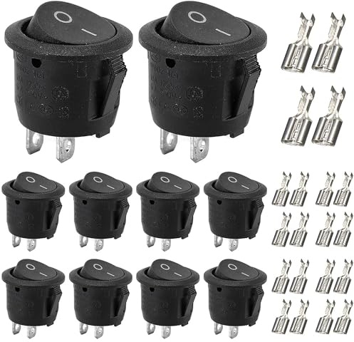 10 Stück Wippschalter Kippschalter 12v KFZ Schalter 12v On/Off mit 20 Kontaktstecker, Mini Kippschalter 2 polig, Mini Switch für Einbau Wohnmobil Boot HaushaltsgeräTe Lampenschalter Schwarz