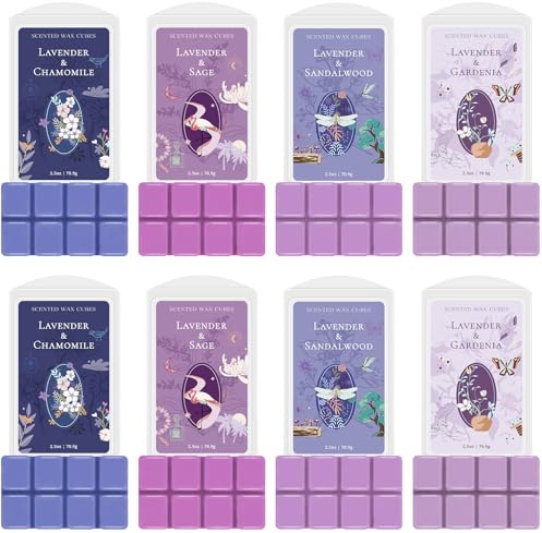 Scent-Hi Duftwachswürfe, Duftwachs, Wachswürfel, Wachstörtchen | Natürliches Soja - 4 Duftend, Lavendel, Salbei, Gardenie, Sandelholz und Kamille, Heimdekoration, für Muttertag, SPA, 8-te