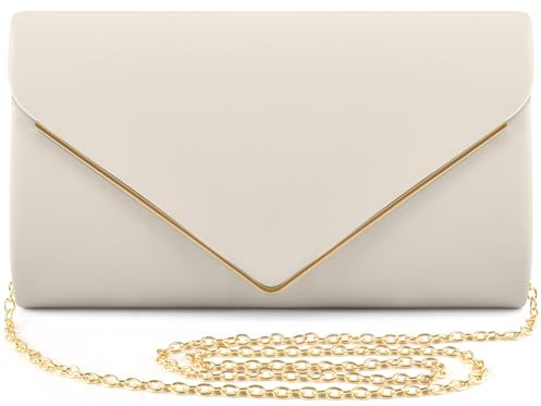 ERKOON Leather Clutch Bags for Women, Evening Bag with Detachable Strap, Prom Handbag Formal Party Clutches Wedding Purses Cocktail Promenade Shoulder (Nude)