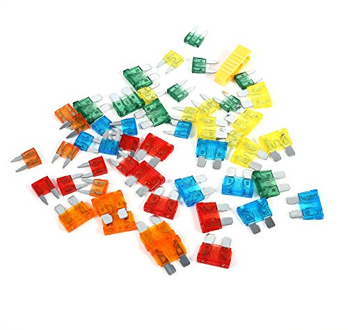 KIMISS Kit Surtido de Fusibles de Cuchilla para Automóvil - 50 Piezas de Fusibles Mini y Estándar para Automóviles, Vehículos Recreativos, Camiones, Vehículos Marinos - Construcción Duradera de
