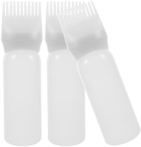 JEWEDECO Lot de 3 Flacons Applicateurs Peigne à Racines Blancs pour Coloration et Permanente Bouteille Applicateur Huile Capillaire Facile à Presser Outil Coiffure Professionnel pour