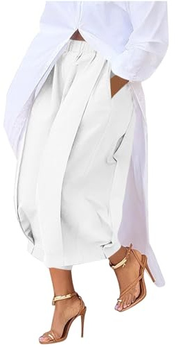 Women's Capris Casual Wide Leg Pants Baggy Summer Cropped Trousers Pleated Oversized Palazzo Pants for Work Daily White L