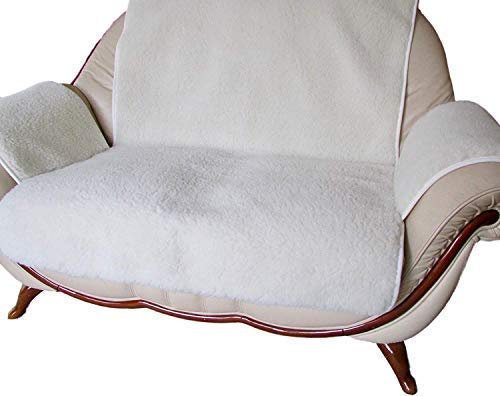 Sesselschoner, Couchschoner 2-Sitzer in Naturweiss gelockt, Überwurf, 100% Wolle