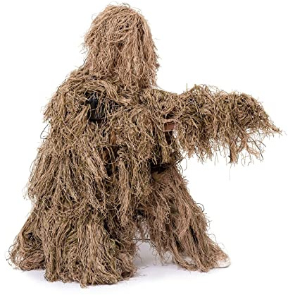 NINAT Ghillie Costume de chasse 5 en 1 pour homme, vêtement de chasse camouflage 3D, vêtement de chasse de la jungle 4 pièces + sac de transport pour adultes/jeunes (désert, adulte)