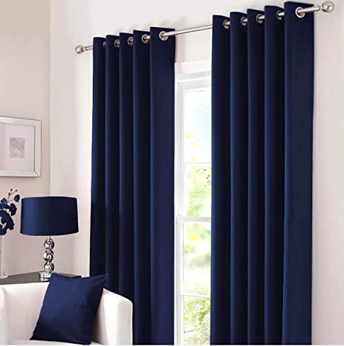 Kinfolk Textile Blackout Thermal Eyelet Ring Top Insulated Pair of Curtains Including 2 Tiebacks (Navy Blue, 46 x 54)