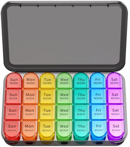 Zoolion Pill Box 4 Times a Day, 7 Days Pill Organiser Box with 28 Compartments, Weekly Pill Case for Morning Noon Evening and Bed Time