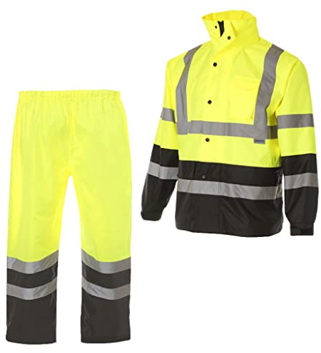 JORESTECH Safety Rain Set/Jacket Reflective High Visibility Yellow Black JK-03 / Pants Lime ANSI 150D Heavy Duty PANTS-03 (4X-Large)