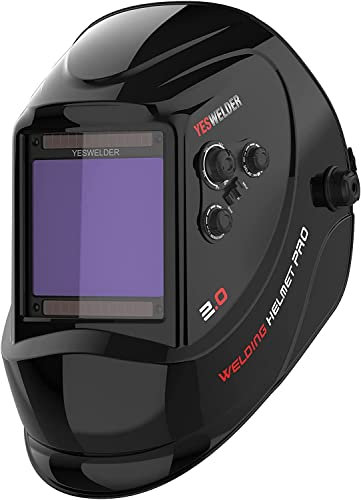 YESWELDER Welding Mask True Colour Large View 10X9cm Auto Darkening Welding Helmet Solar Powered Replaceable Battery, 4 Premium Sensors Wide Shade 4/5-9/9-13 for TIG MIG ARC CUT GRIND Welder Mask
