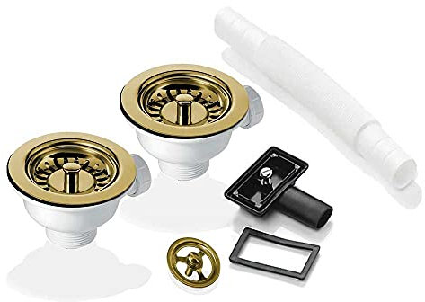 2X 90mm Gold Strainer Waste & Overflow for Astini, RAK, Rangemaster Ceramic Sink