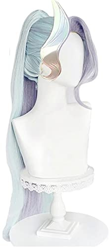 LoL Zyra Cosplay Peluca Cristal Rosa Zyra Gradiente Lila Larga Cola de Caballo Juego Peluca Pelo Sintético Resistente al Calor + Gorro de Peluca