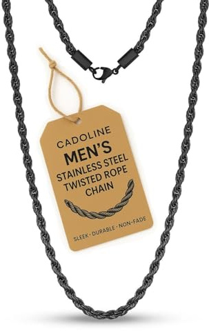 Cadoline Collana da uomo con catena a nodo intrecciato in acciaio inossidabile nero, oro, argento da 2-5 mm e 40-65cm