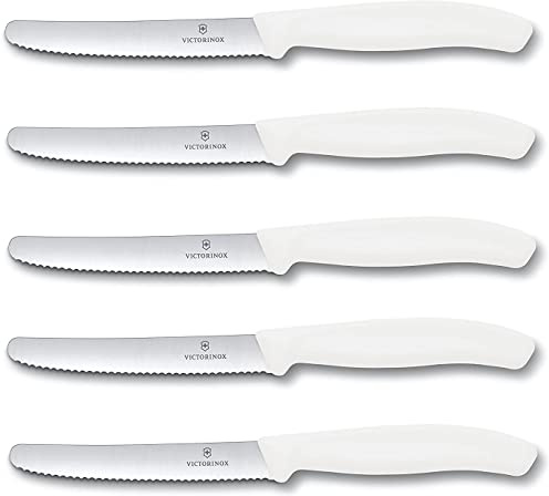 Victorinox Tomatenmesser Brötchenmesser Tafelmesser Set 5-teilig Swiss Classic (Weiß)