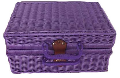 MXXHFC Vintage Tragbarer Picknickkorb Handgefertigter Rattan Woven Aufbewahrungskoffer Koffer Pastoral Reise Kleinigkeiten Organizer Box (Color : Purple) (Pink)